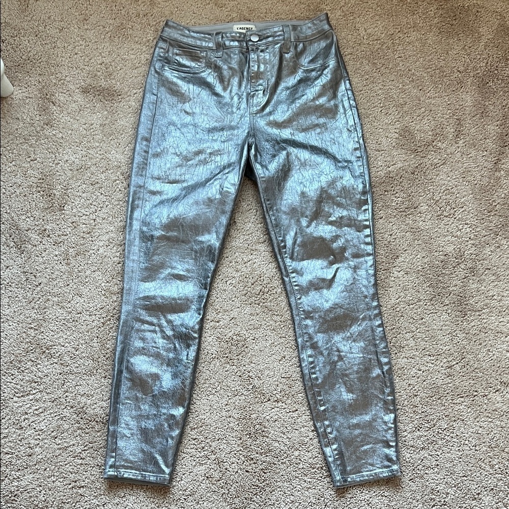 L'AGENCE Metallic Coated Skinny Jeans